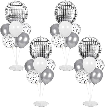 4 Sets Silver Disco Ball Balloons Stand Kit by Naozinebi