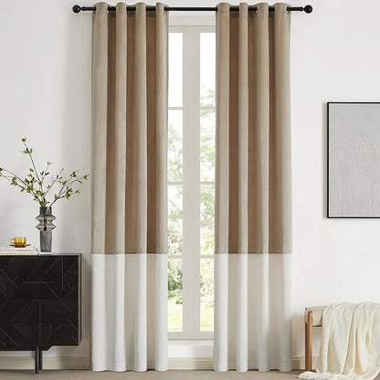 BULBUL Luxury Two Tone Velvet Curtains 96 inch- Cream Ivory Champagne | Modern by ModernShinyVelvetCurtains