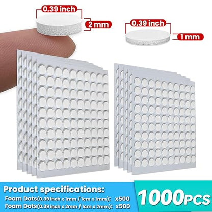 Tikfoam 1000Pcs Double Sided Adhesive Foam Dots, 2mm and 1mm Thick Tape - Image 2