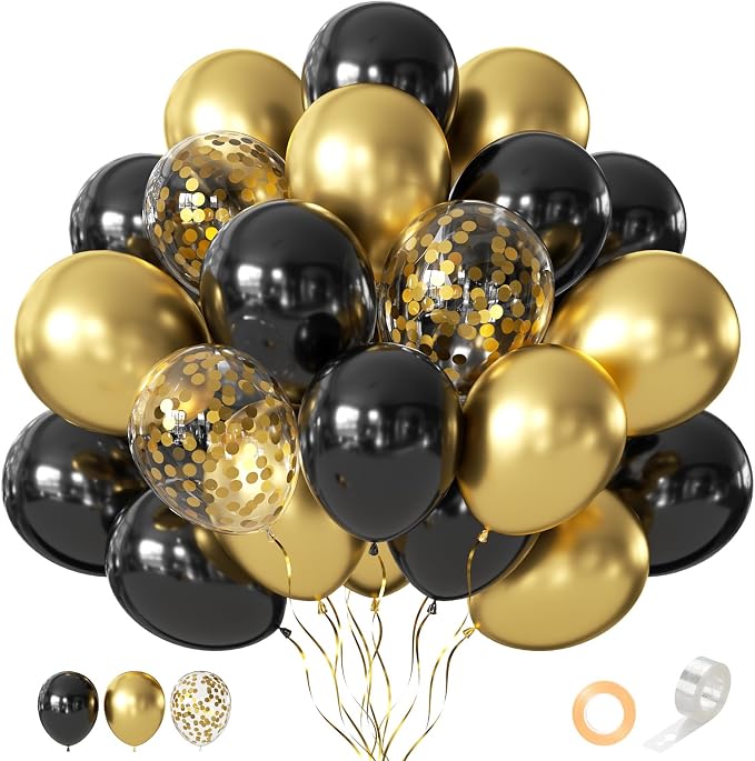 Black and Gold Balloons 55 Pcs 12 Inch Metallic Gold Balloons Black Balloon by Searchbyoccasioncolorsize