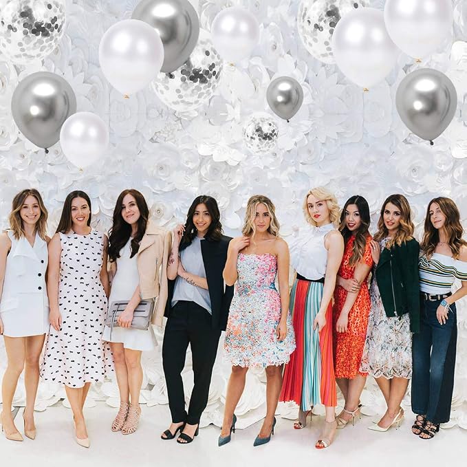 White Silver Confetti Latex Balloons, 50 Pack 12inch Silver Metallic Party - Image 6