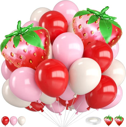 Strawberry Balloons, 12 Inch Red and Pink Balloons by FunHot