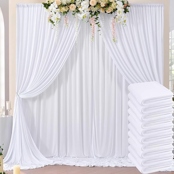 50ft×10ft Wrinkle Free White Backdrop Curtain by ENJOYYOURPARTY