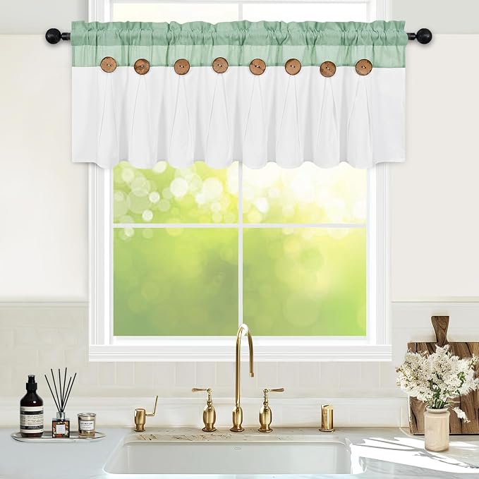 Farmhouse Valance Curtains, Boho Cotton Linen Kitchen Valance, Sage Green - Image 2