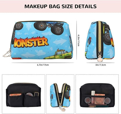 Monster Truck Cartoon Leather Makeup Bag Cosmetic Pouch Portable Travel - Image 4