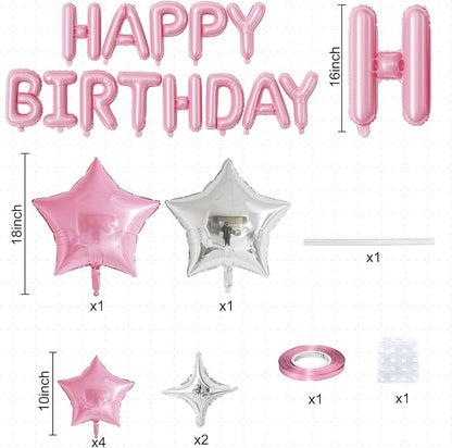Happy Birthday Balloon Banner, 16 Inch Light Pink Mylar Foil Letter Balloons - Image 2