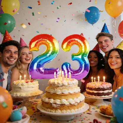 40 Inch Number 23 Balloons for 23rd Birthday Party Decorations, 0-100 Rainbow - Image 2