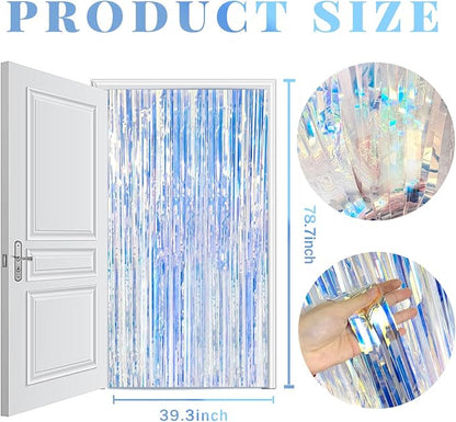 2 Pack Foil Curtain Backdrop Iridescent Metallic Tinsel Foil Fringe Curtains - Image 7