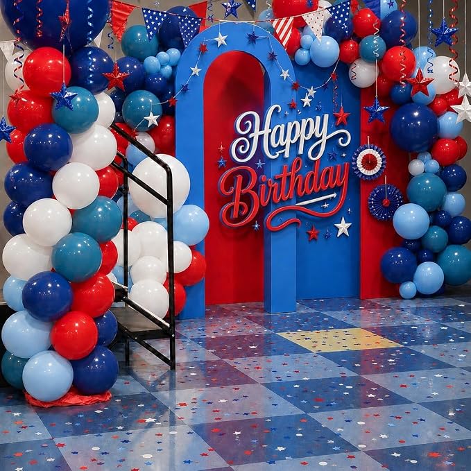 Red Blue White Balloons, 12Inch 60Pcs Retro Navy Blue Matte Red and White - Image 6