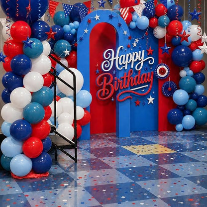 Red Blue White Balloons, 12Inch 60Pcs Retro Navy Blue Matte Red and White - Image 6