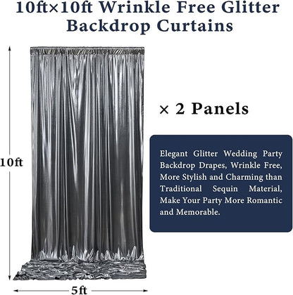 Outpain Thick 10 ft x 10 ft Black Silver Sequin Backdrop Curtain - Image 7