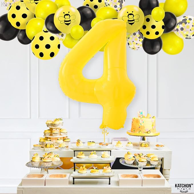 KatchOn Yellow Number 4 Balloons 40 Inch, 4th Birthday Decorations - Image 3