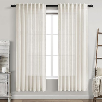 Cream Semi Sheer Linen Curtains 73 Inch Length by Nanspring