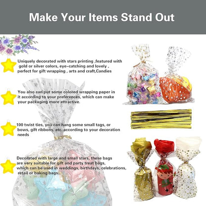 100 Pcs Star Printed 4"X6" Gift Wrap Cello Cellophane Treat Bags Party Favor - Image 4