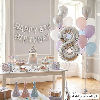 Silver Number 8 Balloon 40 Inch, Gleaming Mirror Foil - Image 3
