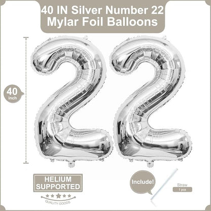 40 Inch Silver 22 Balloons Giant Number 22 Balloons Silver 22 Birthday Balloons - Image 2