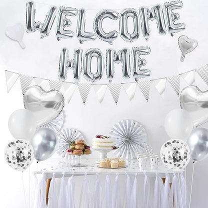 TONIFUL 16 Inch Silver Welcome Home Foil Letter Balloon Banner Decor Kit | - Image 3