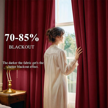 Red Velvet Curtains Extra Long for Chrismas Decor, W52 x L132, Room Darkening - Image 3