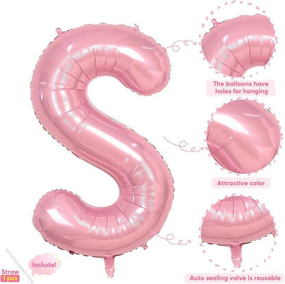 Pink Letter Balloon S, 40 Inch Big Pastel Pink Foil Helium Alphabet S Letter - Image 3