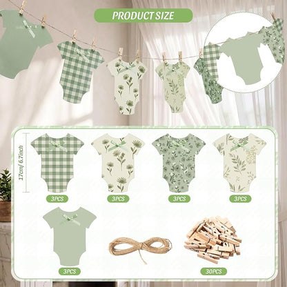 Frienda Baby in Bloom Paper Banner Baby Shower Sage Green Paper Bodysuit Dress - Image 2