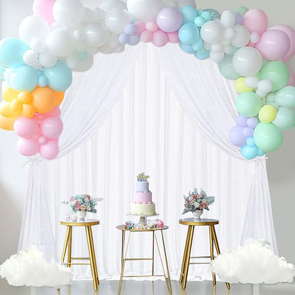 White Sequin Backdrop Curtains 2 Pcs 5FTx10FT Glitter Background Sparkly Party - Image 2