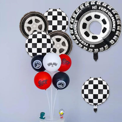 22 Pcs Checkered Tire Balloons, Racetrack Birthday 18 inch Black Checkered - Image 5