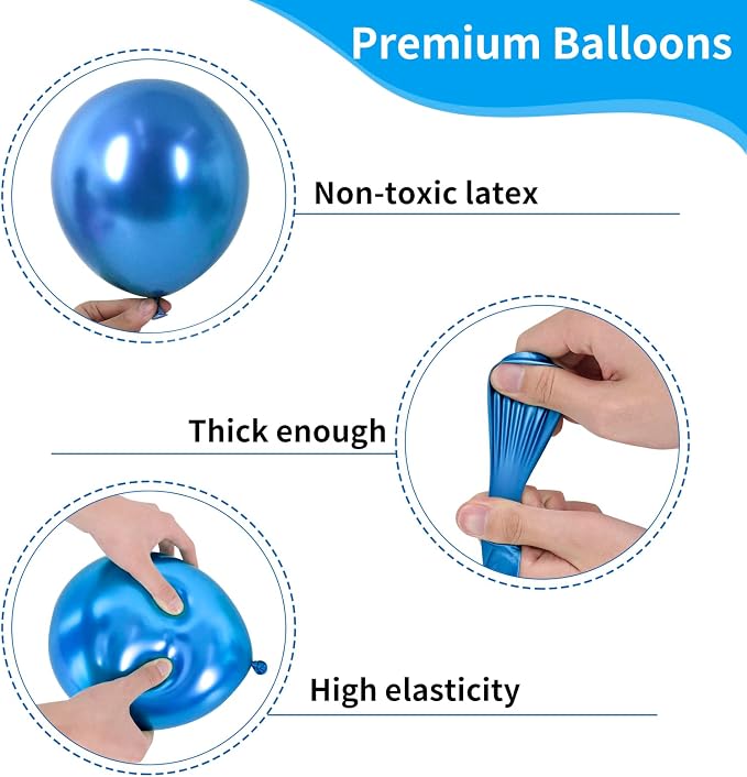 RUBFAC 87pcs Metallic Blue Silver Balloon Garland Arch Kit, 18 12 10 5 Inch - Image 3