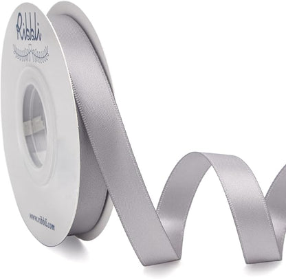 Ribbli Silver Double Faced Satin Ribbon, 1/2” x Continuous 25 Yards, Use by Ribbli