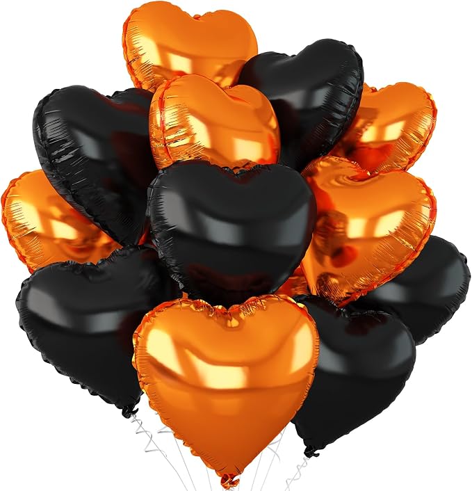 Black Orange Heart Foil Balloons 18Inch by Adorely