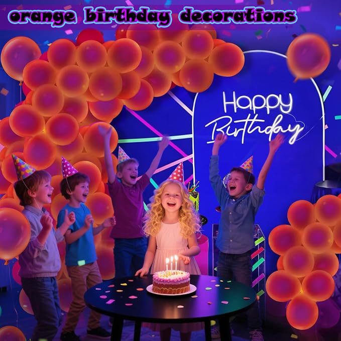 100 Pcs UV Neon Orange Balloons 12 inch Neon Party Supplies, Glow in the Dark - Image 7