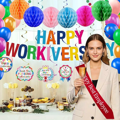 Work Anniversary Decorations, Pre-Strung Iridescent Happy Workiversary Banner - Image 7