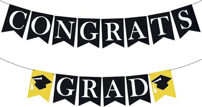 KatchOn Congrats Grad Banner Black | Felt, No DIY, Congrats Banner by KatchOn