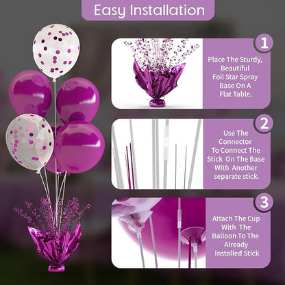 Purple Balloon Table Centerpiece Kit, 4 Sets Purple Balloon Stands - Image 5