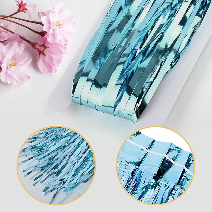 5 Pack Blue Foil Curtain Backdrop 3.2ft x 9.8ft Metallic Tinsel Foil Fringe - Image 4