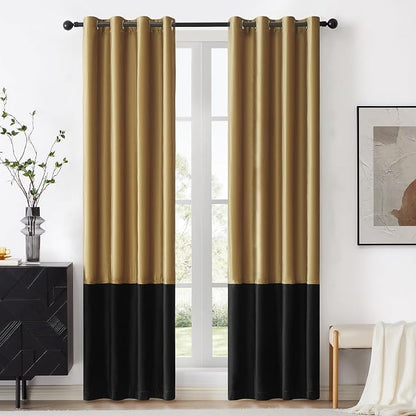 BULBUL Modern Gold Black Velvet Curtains Luxury 72 inch by ModernShinyVelvetCurtains