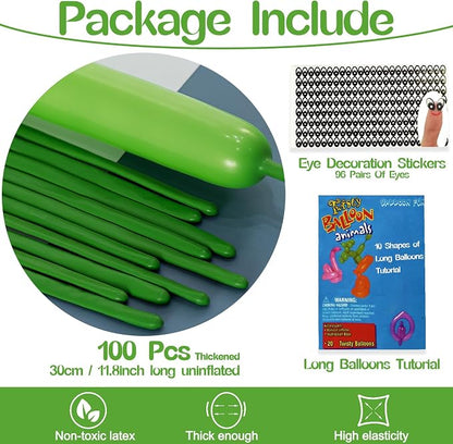 260 Balloons Green, Thickened 100 Pack Long Balloons Twisting Skinny Magic - Image 2
