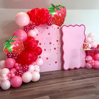 Strawberry Balloons, 12 Inch Red Macaron Pink Hot Pink Dot Balloons - Image 4