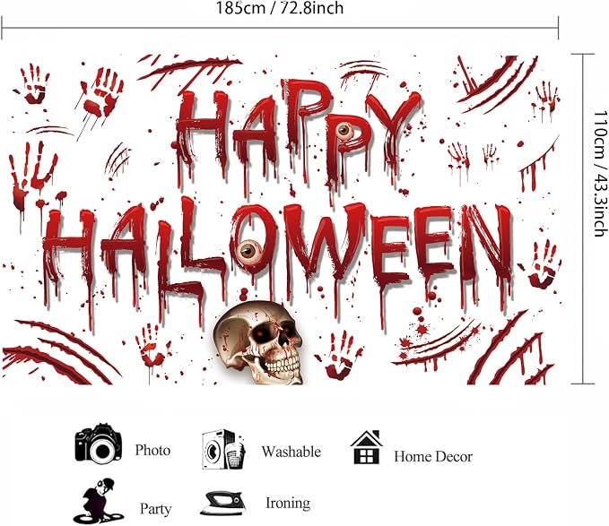 Red Happy Halloween Backdrop Banner Photography Background - Image 2