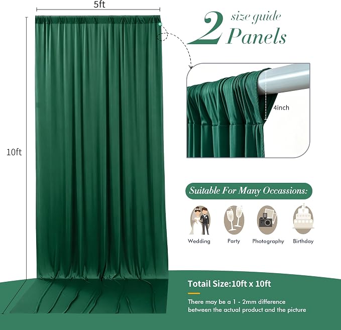10 ft x 10 ft Wrinkle Free Hunter Green Backdrop Curtain - Image 7