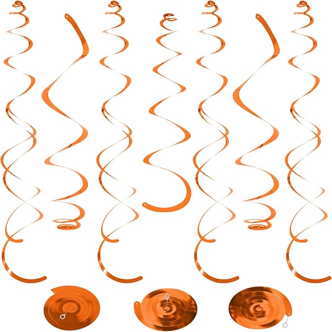 24 PCS Orange Hanging Swirl, Sparkle Ceiling Decorations, Plastic Streamer by PatiCool
