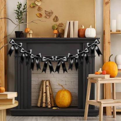 2 Strings of 16PCS Black Bow Garlands Banner Decoration, Pre-Strung Satin - Image 4