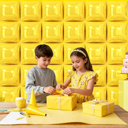 NISOCY 36PCS Pearl Yellow Square Foil Balloons Wall Backdrop | Double Sided - Image 5