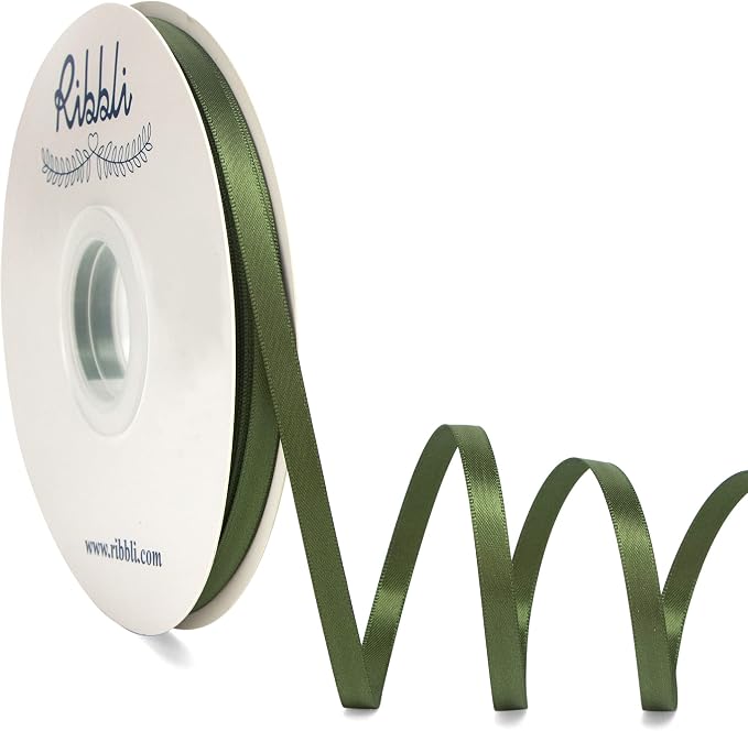Ribbli Moss Green Satin Ribbon, Double Faced Satin 1/4 inch x Continuous 50 by Ribbli