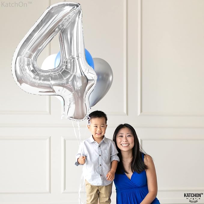 KatchOn Silver Number 4 Balloons 40 Inch, 4 Birthday Decorations | Silver 4 - Image 7