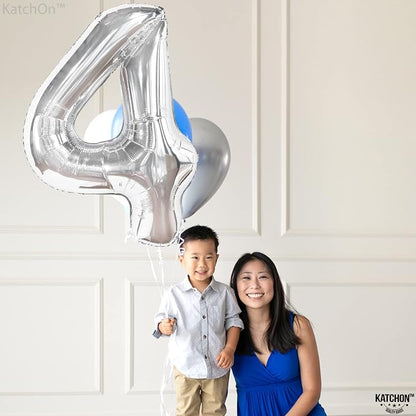 KatchOn Silver Number 4 Balloons 40 Inch, 4 Birthday Decorations | Silver 4 - Image 7