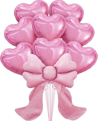 KatchOn Heart & Bow Balloons Set Pink, Heart Shaped Balloons, Valentine by KatchOn