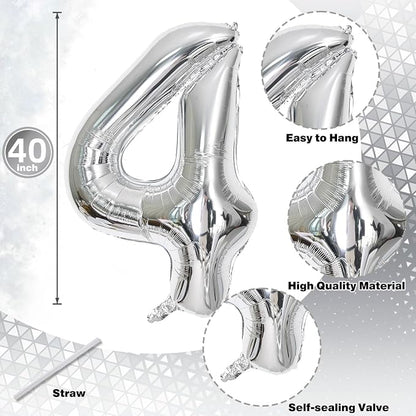 40 Balloons Silver, Giant Number 4 & 0 Helium Foil Balloon - Image 2
