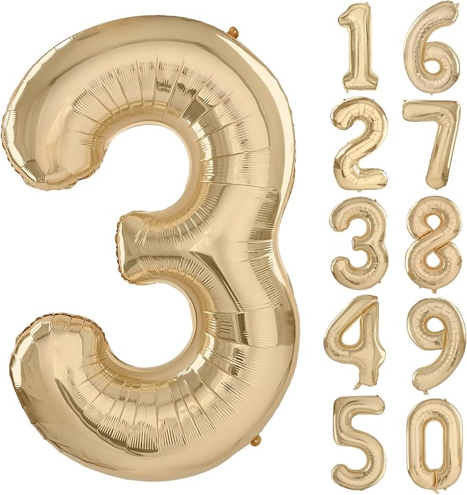 40 inch White Gold Number Balloon Giant Foil Helium Balloons Champagne Gold by Yeodong