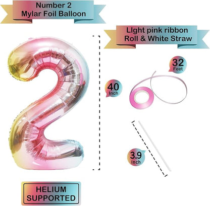 40 Inch Giant Rainbow Number 2 Balloons, Birthday Balloons, Helium Mylar Foil - Image 2