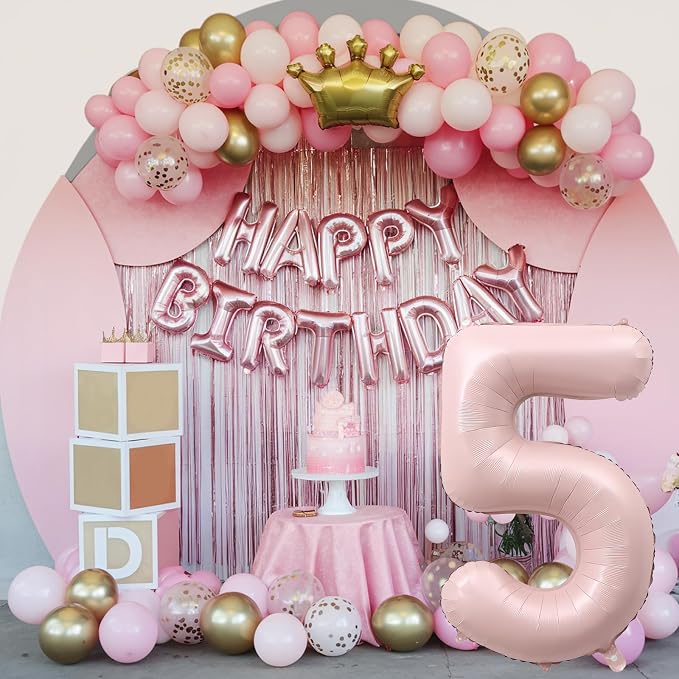 Light Pink Number Balloon 5, 40 Inch Large Self Inflating 5 Foil Number - Image 5